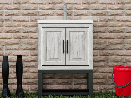 Modern Freestanding Bathroom Vanity With Ceramic Sink, Hot And Cold Faucet, Storage Cabinet & Open Shelf