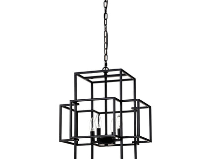 4 Light Metal Lantern Tiered Pendant Hanging Light Fixtures, Industrial Farmhouse Adjustable Height Chandeliers For Dining Room Hallway Foyer Entryway (E12 Bulbs Not Included)