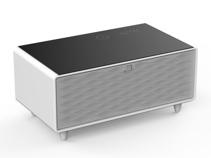 Modern Smart Coffee Table With Built-In Fridge - tooth Speaker, Wireless Charging, Touch Control Panel, USB Interface, Outlet Protection, Atmosphere Light