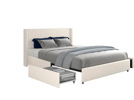 Anna - Upholstered Wingback Platform Bed With 4 Drawers Storage