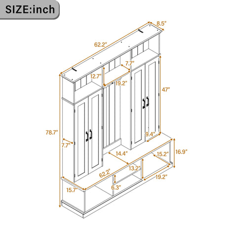 Entryway Hall Tree With Bench, 3 Top Cubbies & Bottom Storage Space