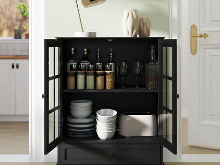 Minimalist Buffet Cabinet With Double Glass Doors And Drawer