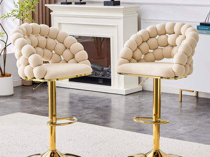 Puffy Bubble Chair, Ball Chain (Set of 2) - Beige / Gold