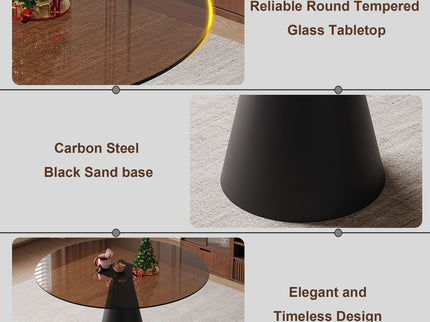 Round Dining Table & Tempered Glass Top - Black / Brown