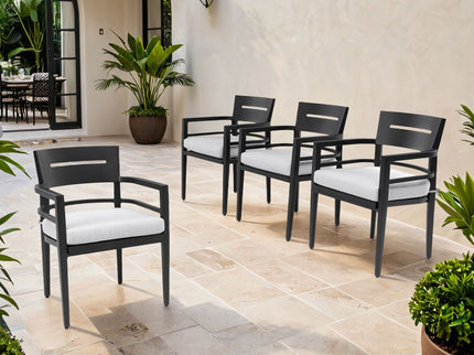 Outdoor Patio Dining Chairs With Outdoor Grade Sunbrella Fabric Cushions, Tapered Feet (Set of 4) - Ember Black