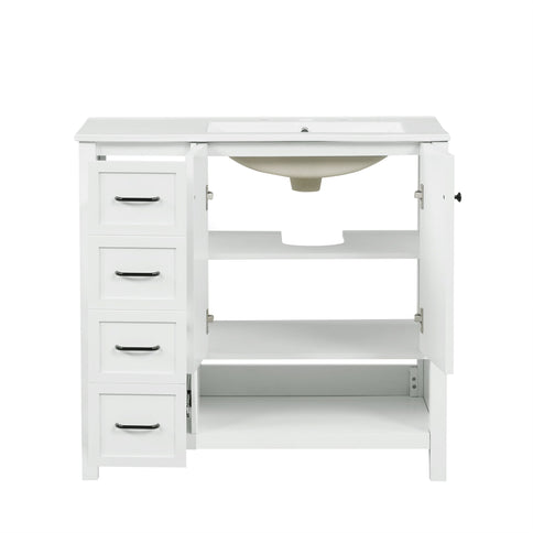Bathroom Vanity With Sink Top, Bathroom Vanity Cabinet With 2 Doors And 2 Drawers, Open Shelf