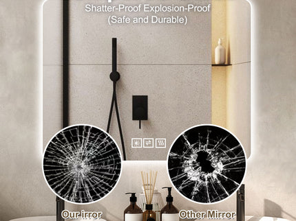 28" Bathroom Mirror With LED Lights Front And Backlit, Anti-Fog Lighted Vanity Mirrors For Wall Mounted And 5 Level Dimmable, Horizontal / Vertical - Clear
