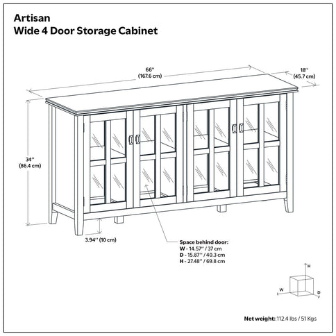 Artisan - Handcrafted Wide 4 Door Storage Cabinet