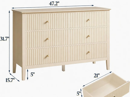Modern 6 Drawer Fluted Dresser