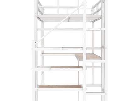 Loft Bed & L-Shaped Desk, Large Storage Space
