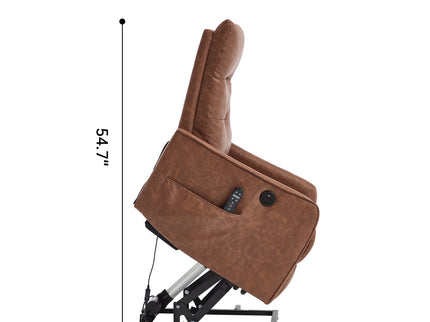 Single Motor Power Lift Recliner Chair With Massage And Heat, USB For Charging - Brown