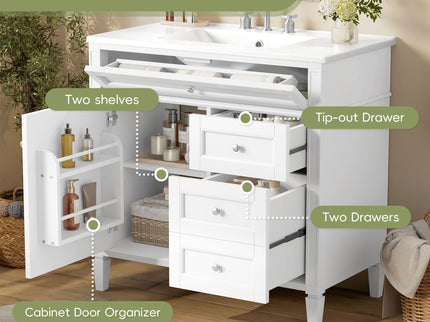 Bathroom Vanity With Top Sink, 2 Drawers, Tip Out Drawer