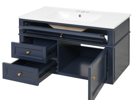 Modern Wall Mounted Floating Cabinet With Double Drawer And Sink