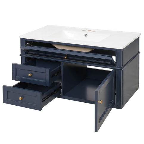Modern Wall Mounted Floating Cabinet With Double Drawer And Sink