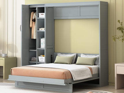 Murphy Wall Bed With Shelves, Wardrobe And LED Lights