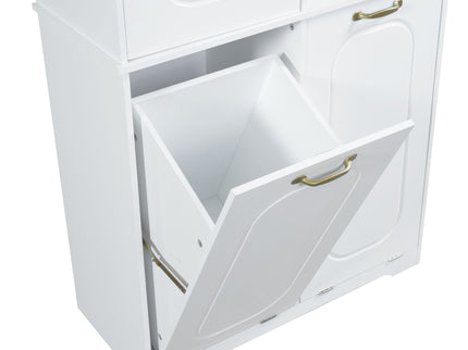 Freestanding Tall Storage Cabinet With 2 Tilt Out Hampers
