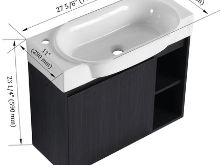 28" Wall Mounted Bathroom Vanity With Sink & Soft Close Door - Black Chestnut