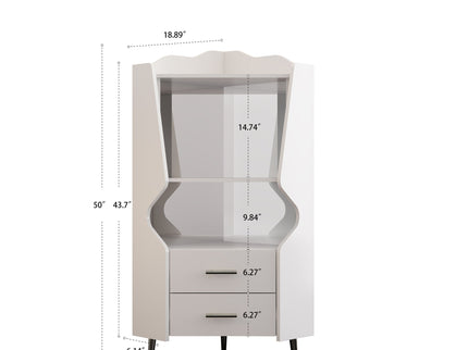 Corner Bar Cabinet With Mirrored Back, 2 Open Shelves & 2 Drawers, High Legs For Easy Cleaning