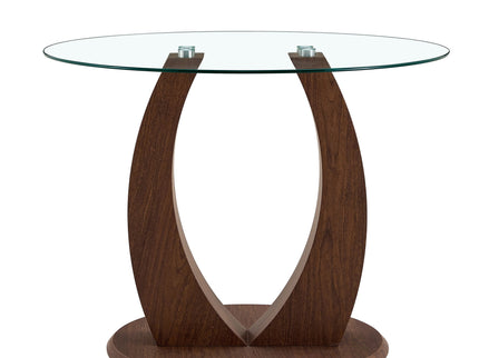 2 In 1 Round Glass Dining Table With Adjustable Curved Base, - Transparent / Walnut