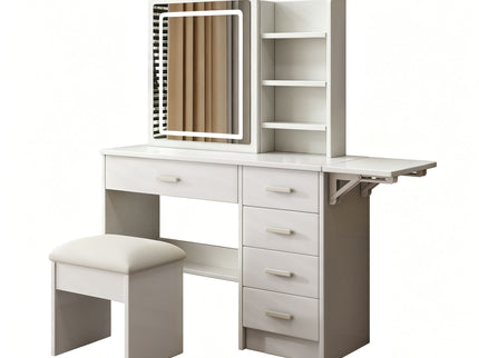 Fashion Vanity Desk With Mirror And Lights For Makeup, 5 Drawers, Adjustable Lighting - White