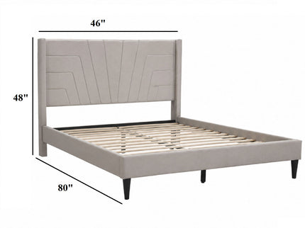 Eastern King Size Platform Bed, Upholstered Headboard - Light Brown
