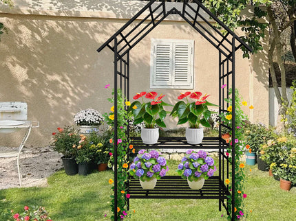 Garden Arch With Bench Turned Into Flower Stand Climbing Plants Support Outdoor - Black