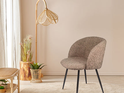 Adjust Legs Upholstered Teddy Faux Fur Dining Armrest Chair (Set of 2)