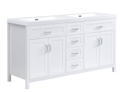 59.1" Minimalist Double Sink Bathroom Vanity With Top, Soft Close Doors & Drawers - White