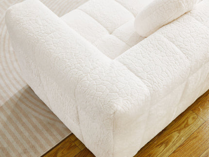 Boneless 3 Seater Sofa With Circular Throw Pillows - Beige