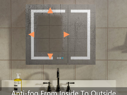 LED Lighted Bathroom Medicine Cabinet With Mirror, Recessed Or Surface LED Medicine Cabinet, Defog, Stepless Dimming, Color Temper Change, Storage Shelves