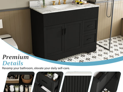 Bathroom Vanity Set, Fluted Cabinet, Soft Close Doors & Drawers, 3 Faucet Holes - Black