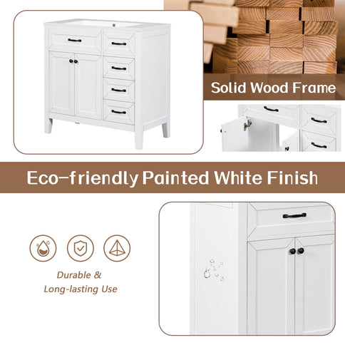 Modern Bathroom Vanity Base Only, 2 Doors And 3 Drawers