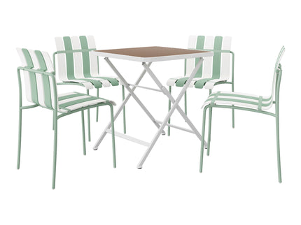 4 Piece Set Of Color Block Designed Single Chairs, Folding Square Table - Haze Green / Khaki / White