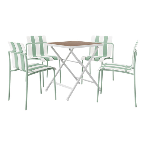 4 Piece Set Of Color Block Designed Single Chairs, Folding Square Table - Haze Green / Khaki / White