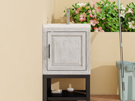 Modern Freestanding Bathroom Vanity With Ceramic Sink, Hot And Cold Faucet, 1 Door Cabinet & Open Shelf