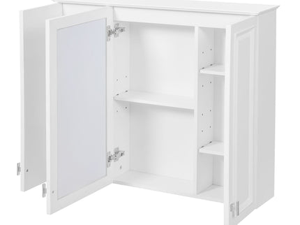 Wall Mounted Mirror Cabinet With 5 Adjustable Shelves, Rectangular Storage For Bathroom - White