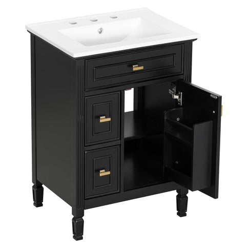Modern Bathroom Vanity With Sink, Flip Drawer, 2 Drawers, Adjustable Shelf