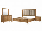 Light Brown / 4 Pc. Bed, Nightstand, Dresser, Mirror / Queen