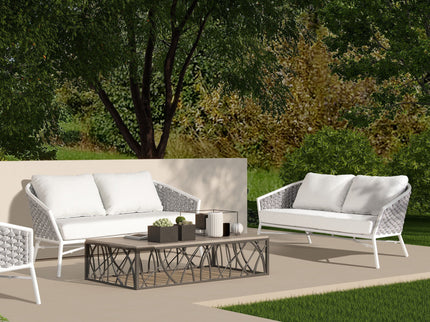 Rowan - Rope Barrel Back Patio Conversation Loveseat Sofa - Optic White