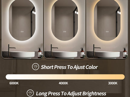 Smart Wall Mounted LED Touch Screen Mirror With Anti-Fog Function And Adjustable Lighting