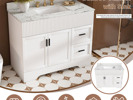 Bathroom Vanity Set, Fluted Cabinet, Soft Close Doors & Drawers, 3 Faucet Holes, Sink Included - White