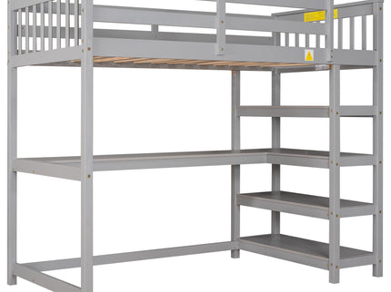 Loft Bed With Storage Shelves And Under Bed Desk