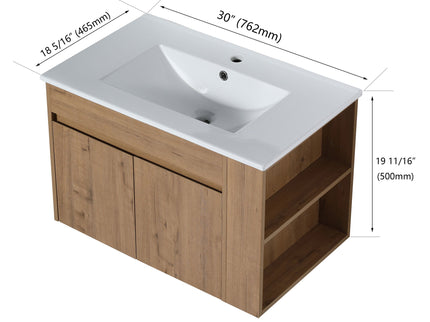 Wall Mounted Bathroom Vanity With Basin And Adjustable Open Shelf