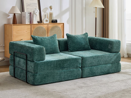 Convertible Floor Sofa Bed With Pillow Back Support Armrest