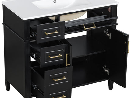 Bathroom Vanity With Sink, 4 Drawers, 2 Doors