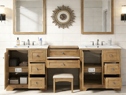 Double Sink Bathroom Vanity With Countertop, 2 Ceramic Sinks, 6 Drawers, Soft Close Design