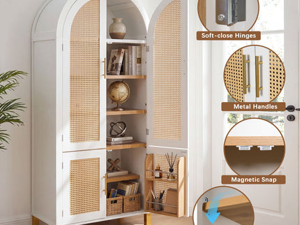 Tall Arched Cabinet With Rattan Doors & Adjustable Shelves