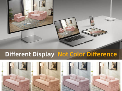 Multi Functional Sectional Sofa Bed With Independent Chaise Lounge And Functional Blanket, Convertible King Size Bed, Deep Seat - Baby Pink