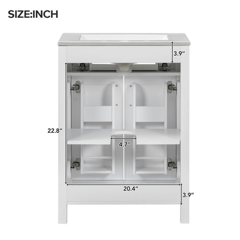 Modern Bathroom Vanity With Ceramic Sink, Soft-Close Doors, Flip Drawer, U-Shaped Shelves, Elegant Storage Solution