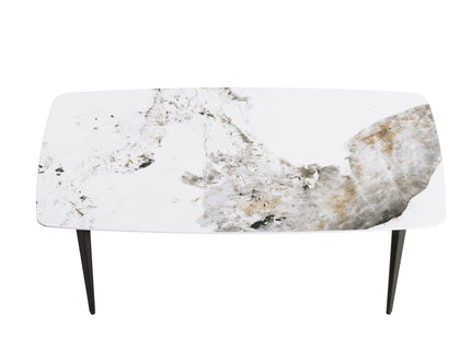 70.87" Modern Artificial Stone Pandora White Curved Black Metal Leg Dining Table - Antique White